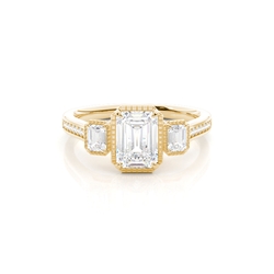 Vintage Emerald Shape Trilogy Diamond Engagement Ring