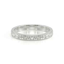 Engraved Diamond Set Vintage Wedding Band