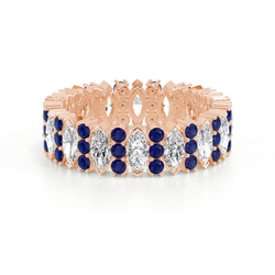 Marquise Blau Saphir&Rund Diamant Voll Ewigkeit Ring