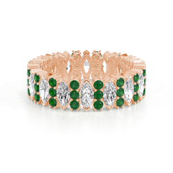 Marquise Smaragd&Rund Diamant Voll-Ewigkeit Ring