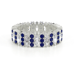 Marquise Blue Sapphire & Round Diamond Full Eternity Ring