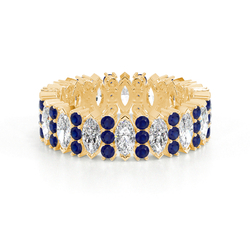 Marquise Blau Saphir&Rund Diamant Voll Ewigkeit Ring