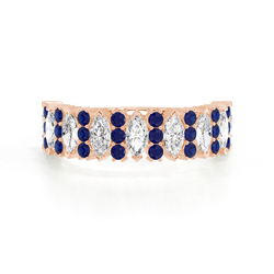 Marquise Blau Saphir&Rund Diamant Halb Ewigkeit Ring
