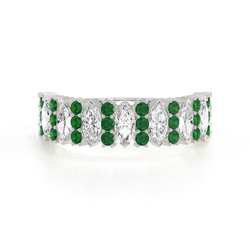 Marquise Emerald & Round Diamond Half Eternity Ring