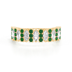 Marquise Emerald & Round Diamond Half Eternity Ring