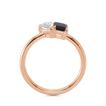 Toi Et Moi Pear Diamond & Emerald-Cut Blue Sapphire Diamond Ring
