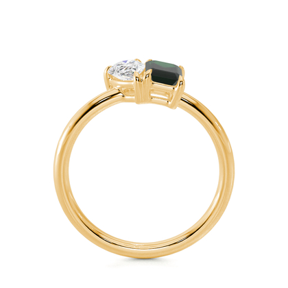 Toi-Et-Moi-Ring Mit Birnengeschliffenem Diamanten Und Smaragdgeschliffenem Smaragd