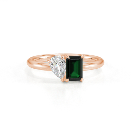 Toi Et Moi Pear Diamond & Emerald-Cut Emerald Diamond Ring