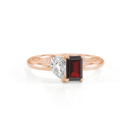 Toi Et Moi Pear Diamond & Emerald-Cut Ruby Diamond Ring