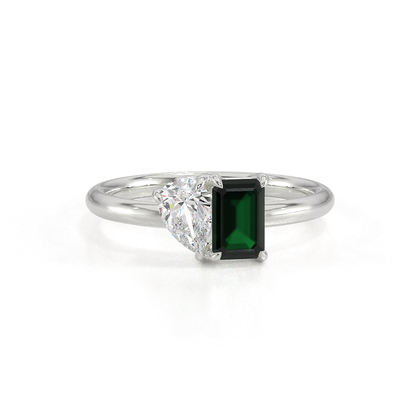 Toi Et Moi Pear Diamond & Emerald-Cut Emerald Diamond Ring