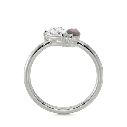 Toi-Et-Moi-Ring Mit Birnengeschliffenem Diamanten Und Marquiseschliff Rubin
