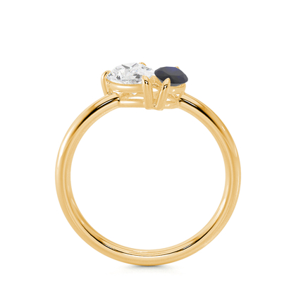 Toi-Et-Moi-Ring Mit Birnengeschliffenem Diamanten Und Marquiseschliff Blauem Saphir

