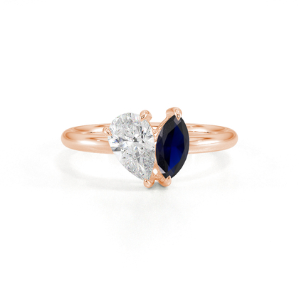 Toi Et Moi Pear Diamond & Marquise-Cut Blue Sapphire Diamond Ring