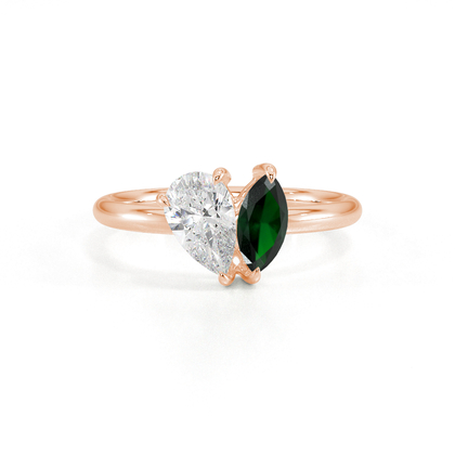 Toi Et Moi Pear Diamond & Marquise-Cut Emerald Diamond Ring