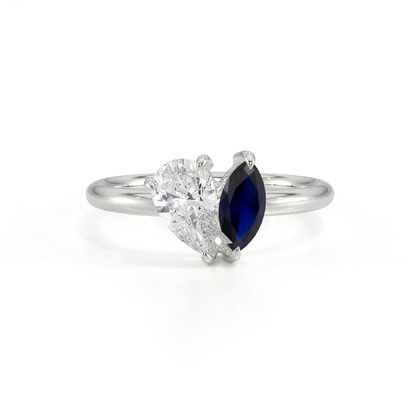Toi Et Moi Pear Diamond & Marquise-Cut Blue Sapphire Diamond Ring