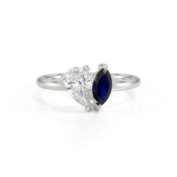 Toi Et Moi Pear Diamond & Marquise-Cut Blue Sapphire Diamond Ring