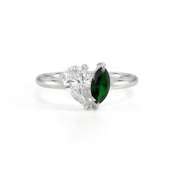 Toi Et Moi Pear Diamond & Marquise-Cut Emerald Diamond Ring