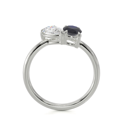 Toi Et Moi Pear Diamond & Oval-Cut Blue Sapphire Diamond Ring