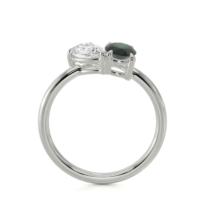Toi Et Moi Pear Diamond & Oval-Cut Emerald Diamond Ring
