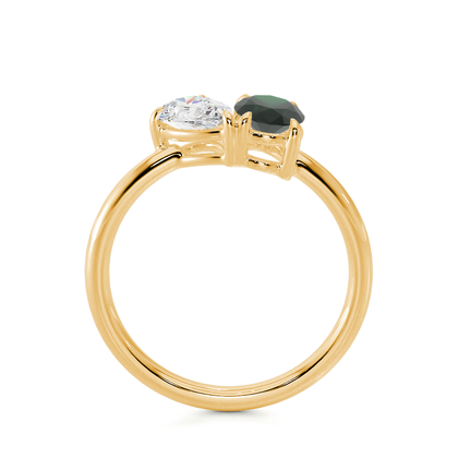 Toi Et Moi Pear Diamond & Oval-Cut Emerald Diamond Ring