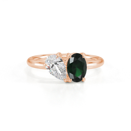 Toi Et Moi Pear Diamond & Oval-Cut Emerald Diamond Ring