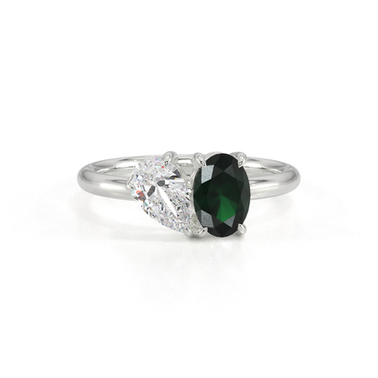 Toi Et Moi Pear Diamond & Oval-Cut Emerald Diamond Ring