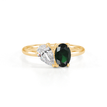 Toi Et Moi Pear Diamond & Oval-Cut Emerald Diamond Ring