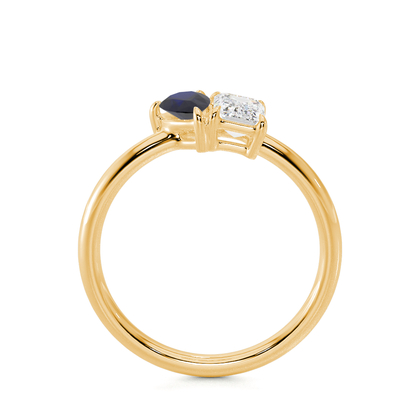 Toi Et Moi Pear-Cut Blue Sapphire & Emerald Diamond Ring