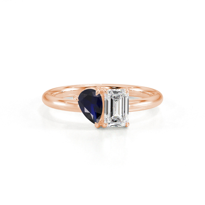 Toi Et Moi Pear-Cut Blue Sapphire & Emerald Diamond Ring