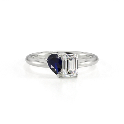 Toi-Et-Moi-Ring Mit Birnengeschliffenem Blauem Saphir Und Smaragdgeschliffenem Diamanten