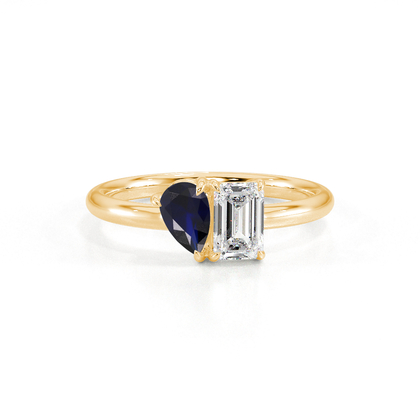 Toi Et Moi Pear-Cut Blue Sapphire & Emerald Diamond Ring