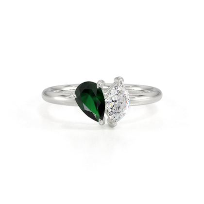 Toi Et Moi Pear-Cut Emerald & Marquise Diamond Ring