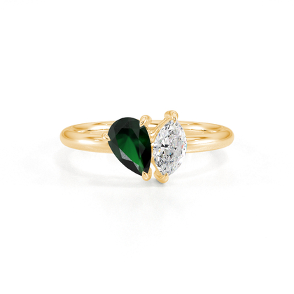 Toi Et Moi Pear-Cut Emerald & Marquise Diamond Ring