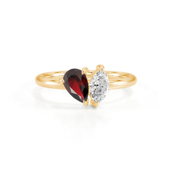 Toi-Et-Moi-Ring Mit Birnengeschliffenem Rubin Und Marquiseschliff Diamanten
