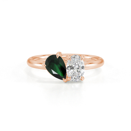 Toi Et Moi Pear-Cut Emerald & Oval Diamond Ring
