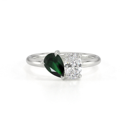 Toi Et Moi Pear-Cut Emerald & Oval Diamond Ring