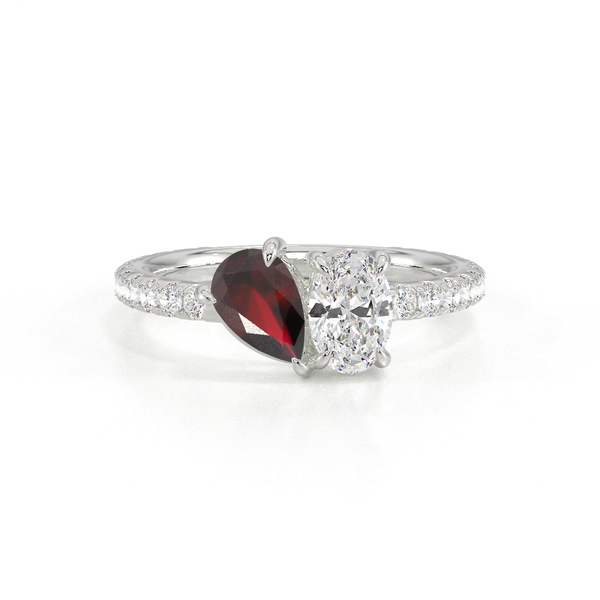 Toi Et Moi Pear-Cut Ruby & Oval Diamond Pavé Set Ring