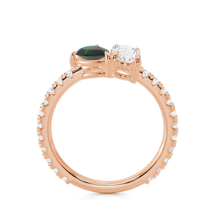 Toi Et Moi Pear-Cut Emerald & Oval Diamond Pavé Set Ring