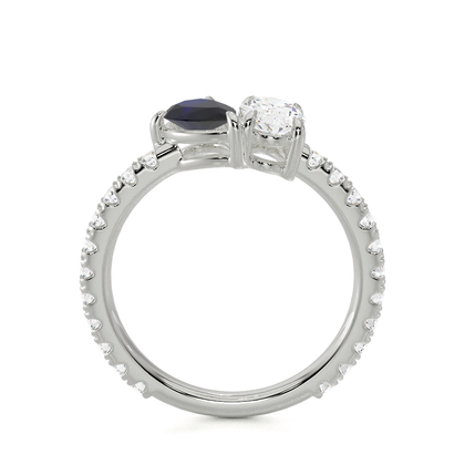 Toi Et Moi Pear-Cut Blue Sapphire & Oval Diamond Pavé Set Ring