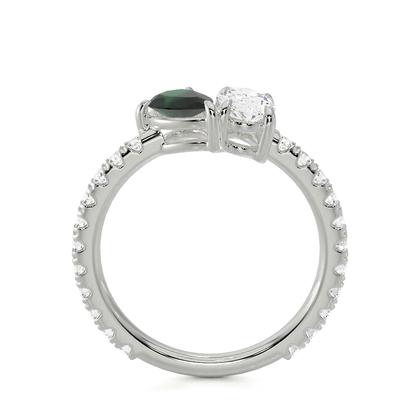 Toi Et Moi Pear-Cut Emerald & Oval Diamond Pavé Set Ring