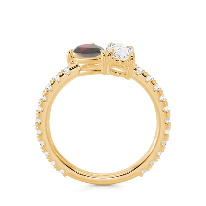 Toi Et Moi Pear-Cut Ruby & Oval Diamond Pavé Set Ring