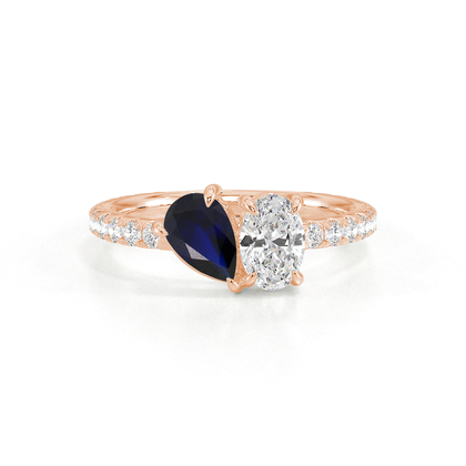 Toi Et Moi Pear-Cut Blue Sapphire & Oval Diamond Pavé Set Ring