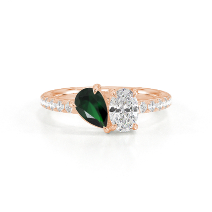 Toi Et Moi Pear-Cut Emerald & Oval Diamond Pavé Set Ring