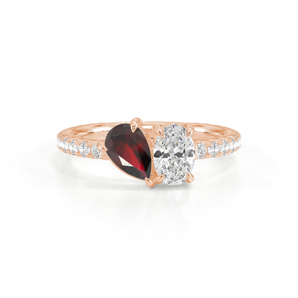 Toi Et Moi Pear-Cut Ruby & Oval Diamond Pavé Set Ring