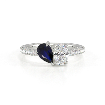 Toi Et Moi Pear-Cut Blue Sapphire & Oval Diamond Pavé Set Ring