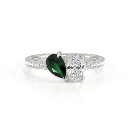 Toi Et Moi Pear-Cut Emerald & Oval Diamond Pavé Set Ring