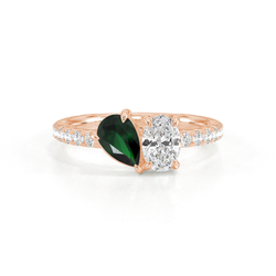 Toi Et Moi Pear-Cut Emerald & Oval Diamond Pavé Set Ring