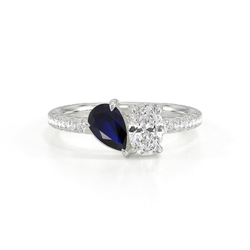 Toi Et Moi Pear-Cut Blue Sapphire & Oval Diamond Pavé Set Ring