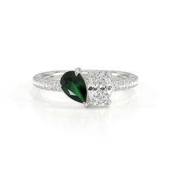 Toi Et Moi Pear-Cut Emerald & Oval Diamond Pavé Set Ring