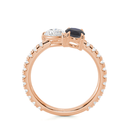 Toi Et Moi Pear Diamond & Oval-Cut Blue Sapphire Pavé Set Ring